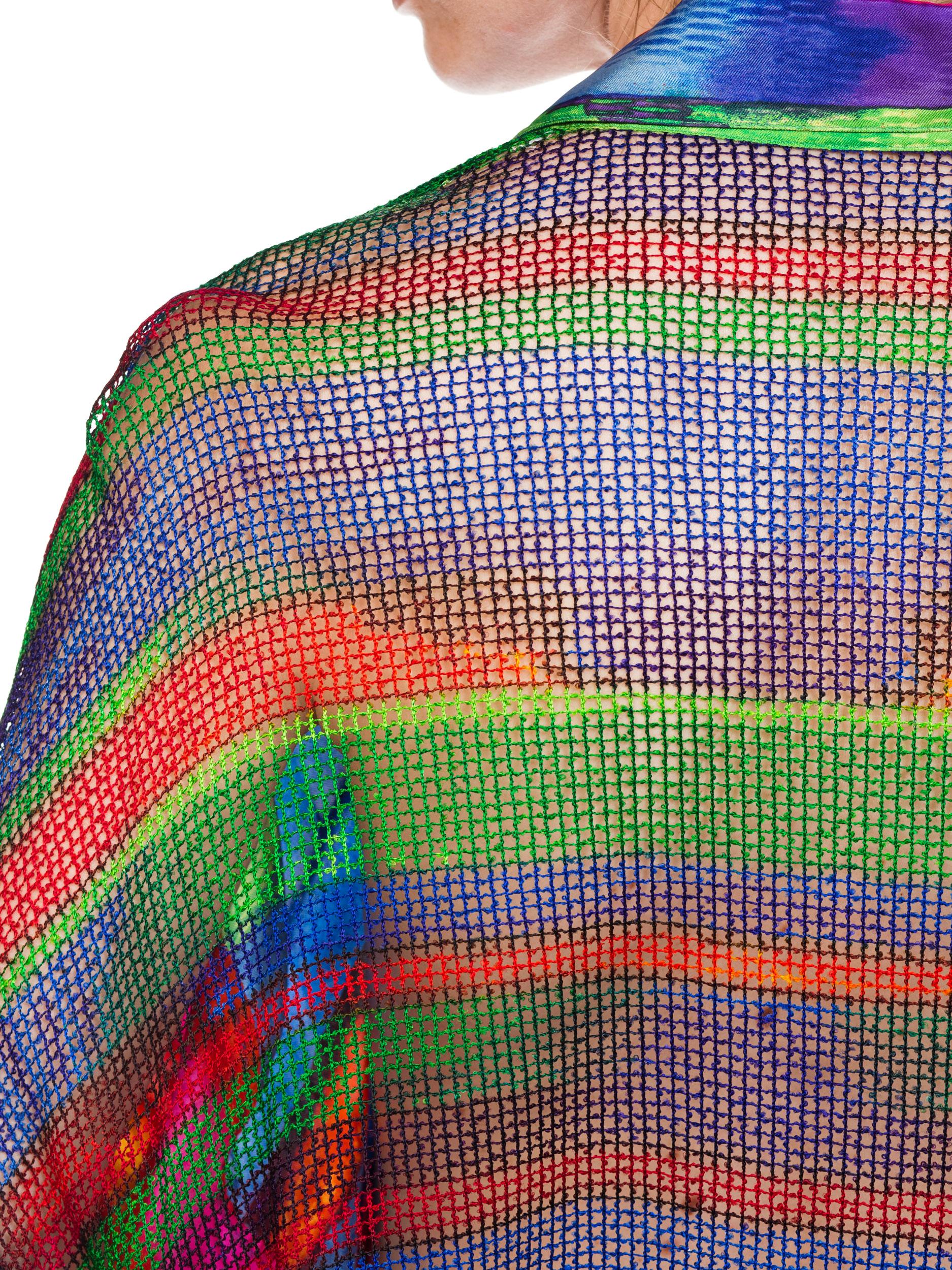 1990S GIANNI VERSACE Silk Men's Colorful Shirt With Sheer Net Back Panel 6