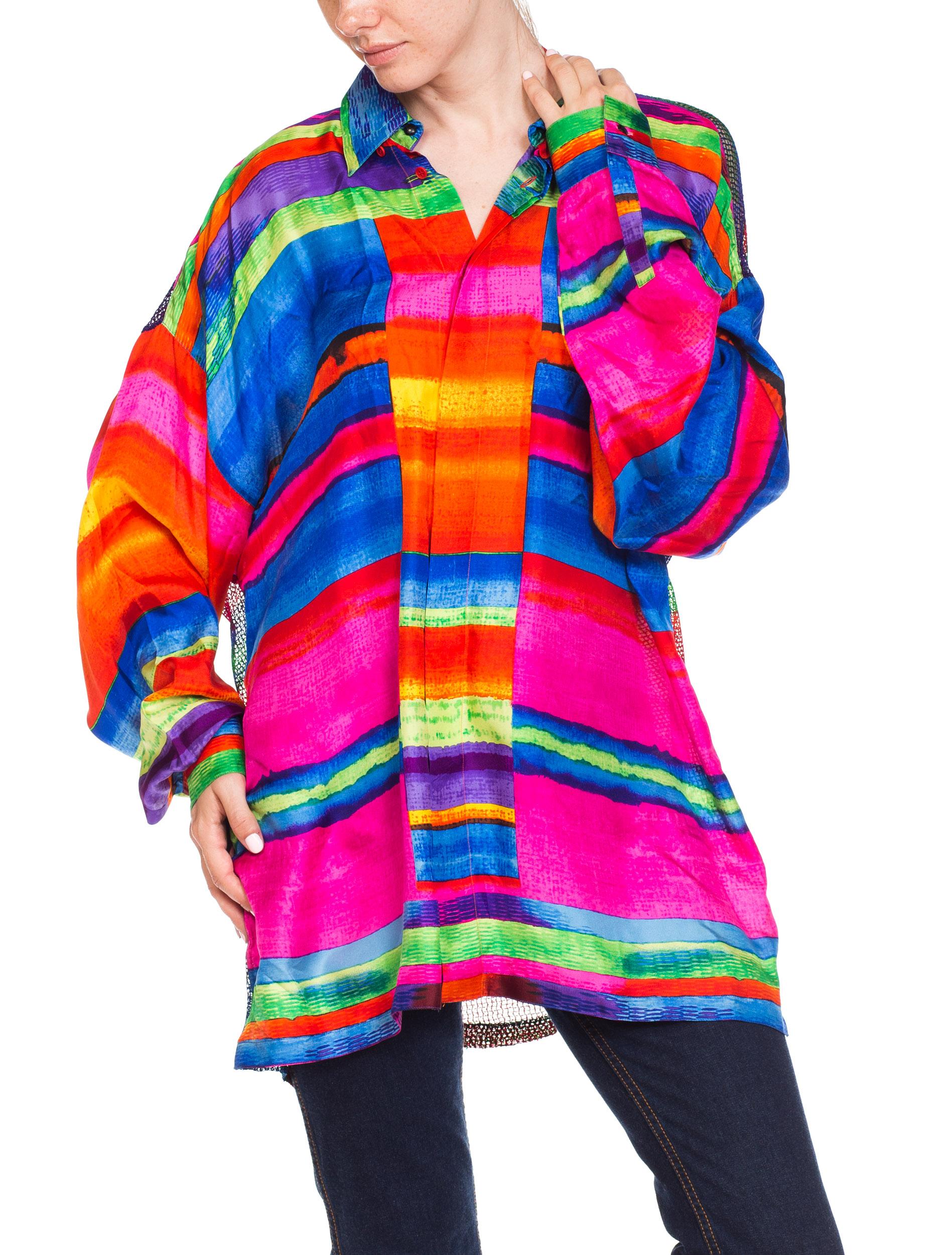 1990S GIANNI VERSACE Silk Men's Colorful Shirt With Sheer Net Back Panel 4