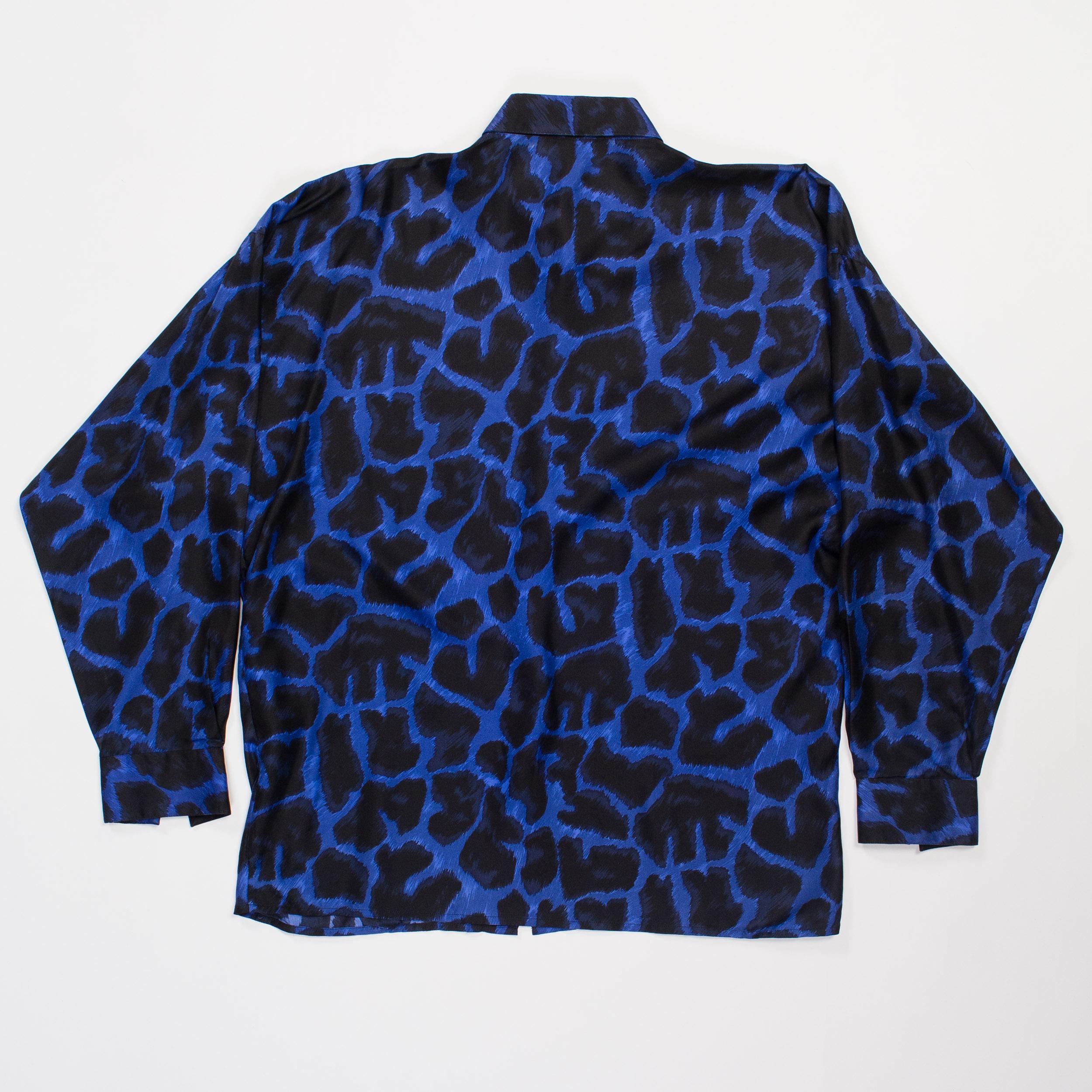 Black Early 1990s Men's Istante Versace Blue Leopard Silk Shirt