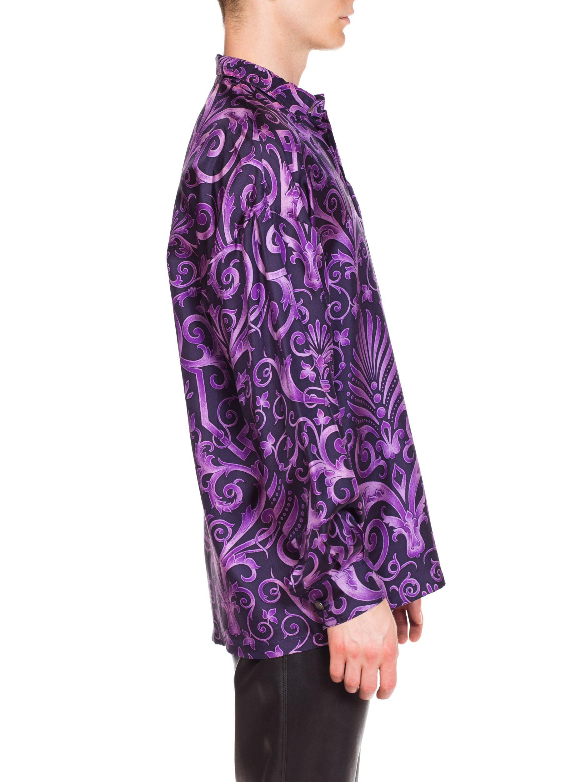 1990s Men's Gianni Versace Purple Baroque Print Silk Shirt 4