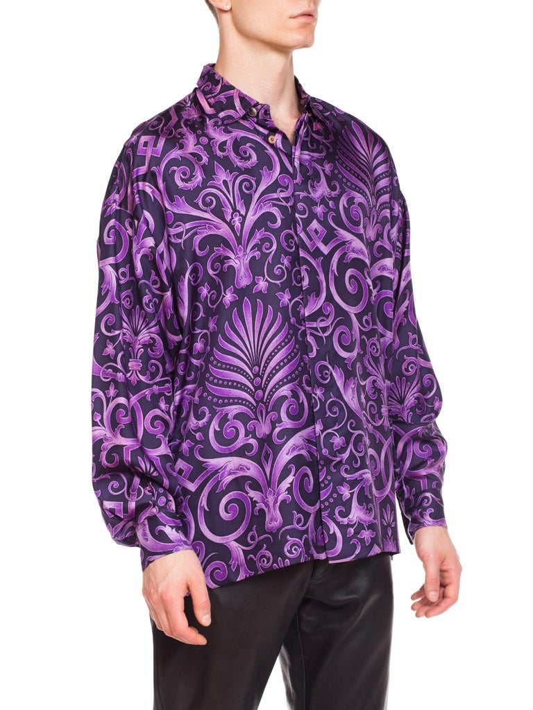 1990s Men's Gianni Versace Purple Baroque Print Silk Shirt at 1stDibs ...
