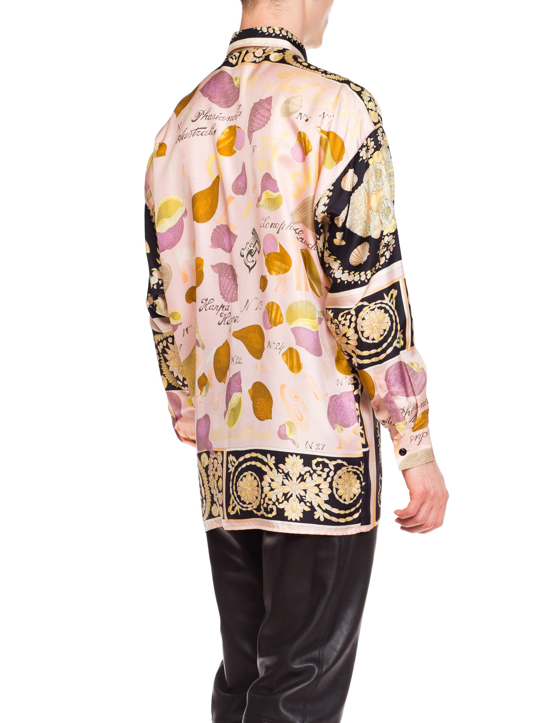 1990s Men's Gianni Versace Baroque Shell Portrait Silk Shirt 6