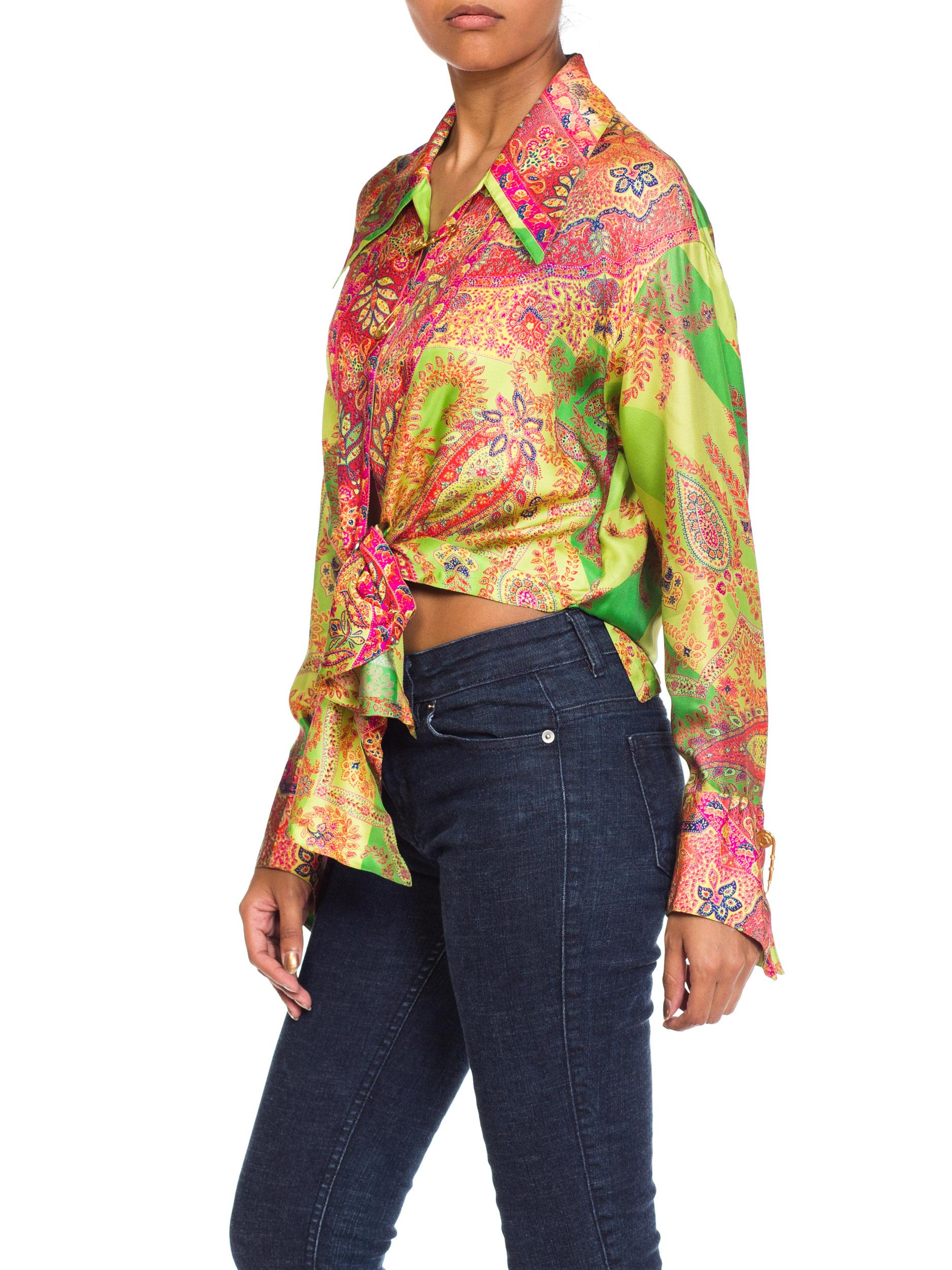 1990S GIANNI VERSACE Paisley Silk Punk Safety Pin Collection Blouse Sz 40 9