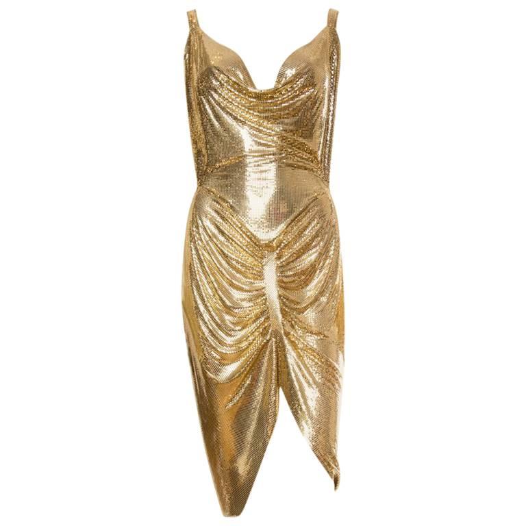 Gold Metal Mesh Dress at 1stDibs | gold metal dress, gold mesh dress