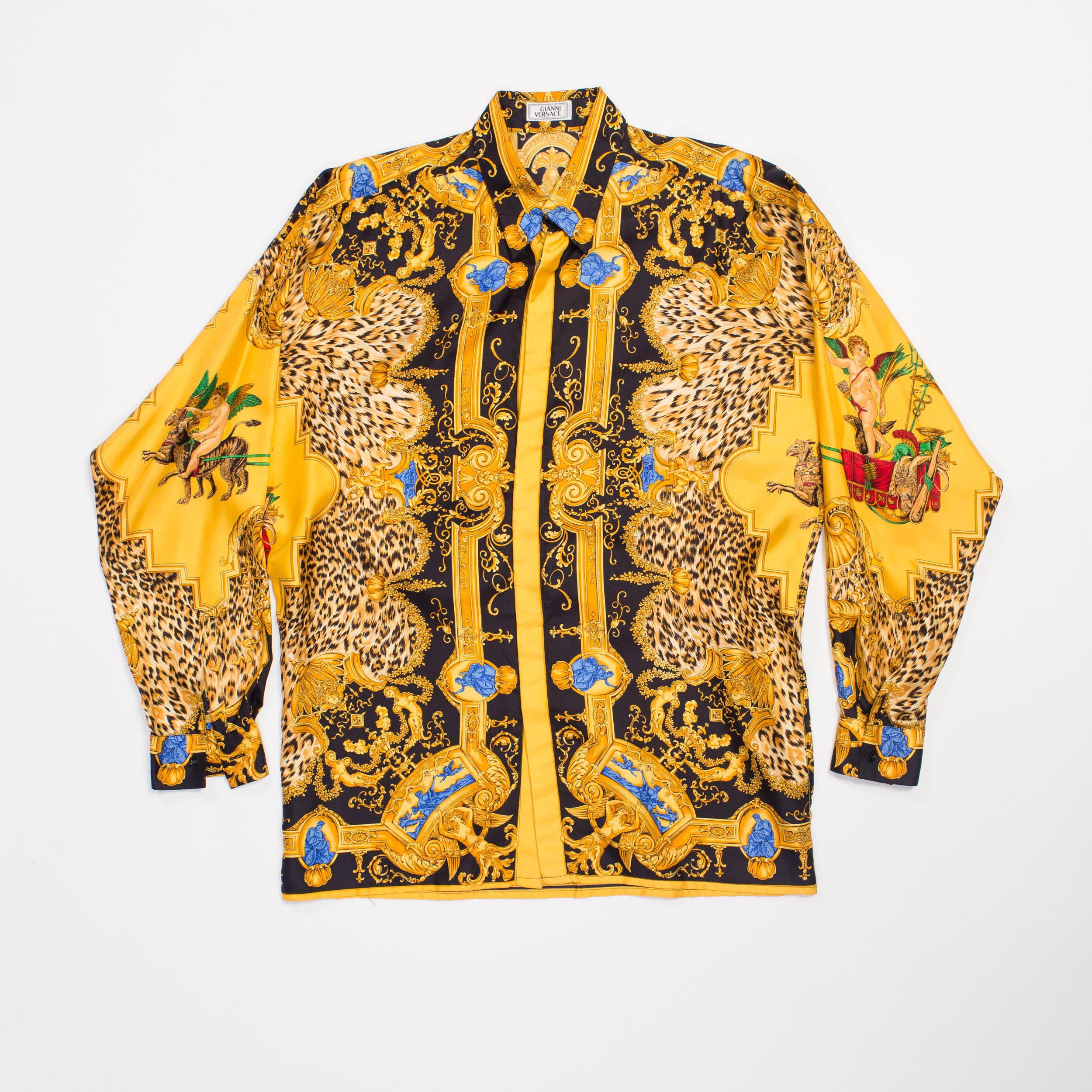 1990s Gianni Versace Leopard Baroque Printed Silk Shirt  In Excellent Condition In New York, NY