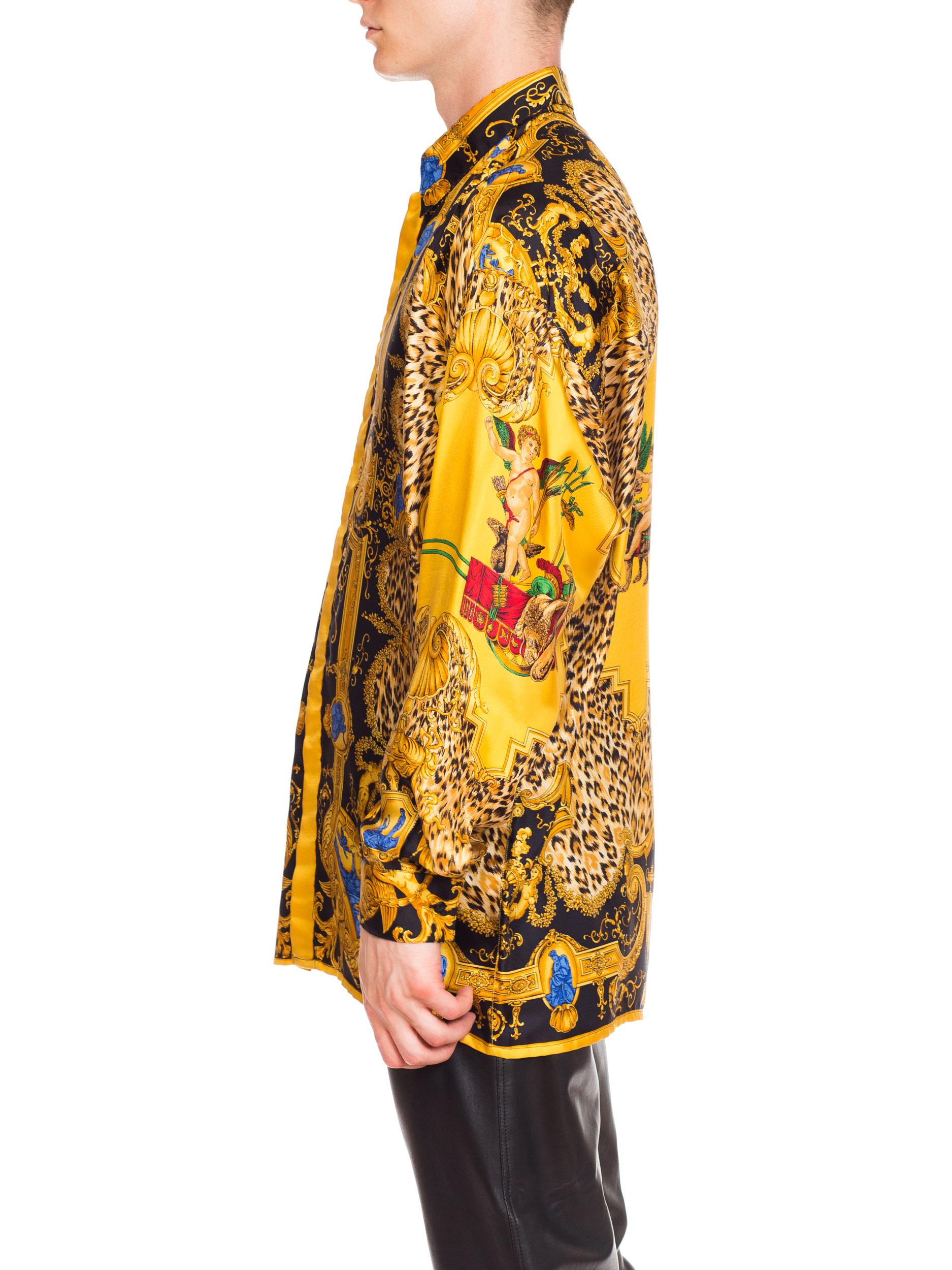 1990s Gianni Versace Leopard Baroque Printed Silk Shirt  1