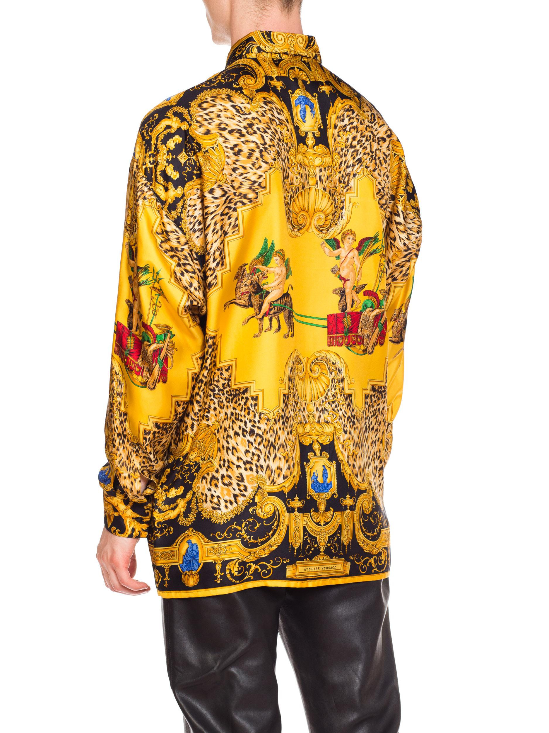 1990s Gianni Versace Leopard Baroque Printed Silk Shirt  2