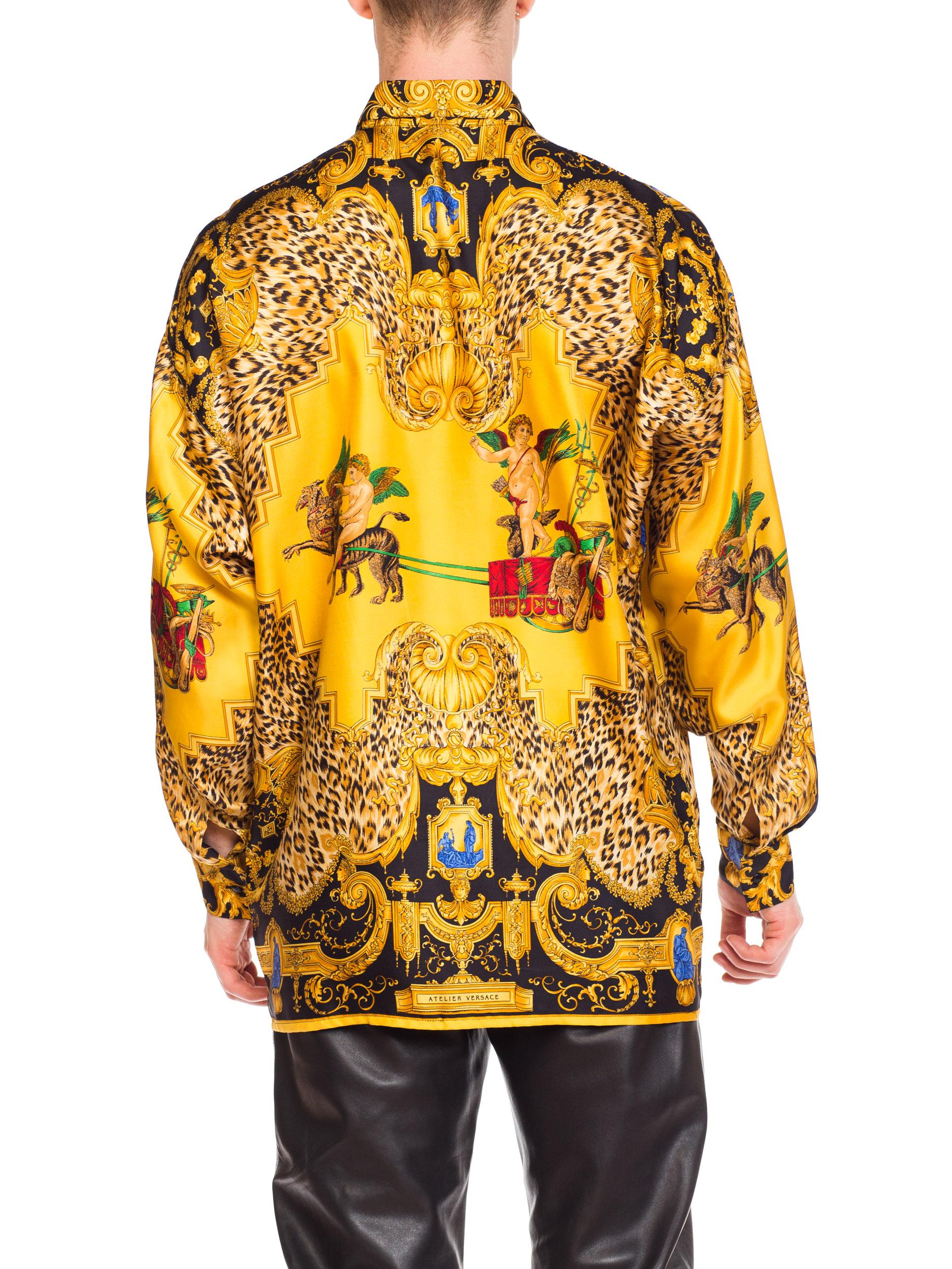 1990s Gianni Versace Leopard Baroque Printed Silk Shirt  3