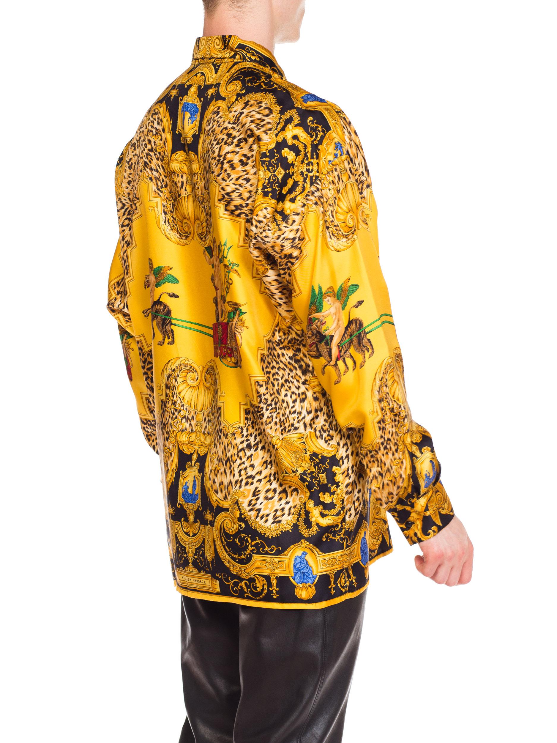 1990s Gianni Versace Leopard Baroque Printed Silk Shirt  4