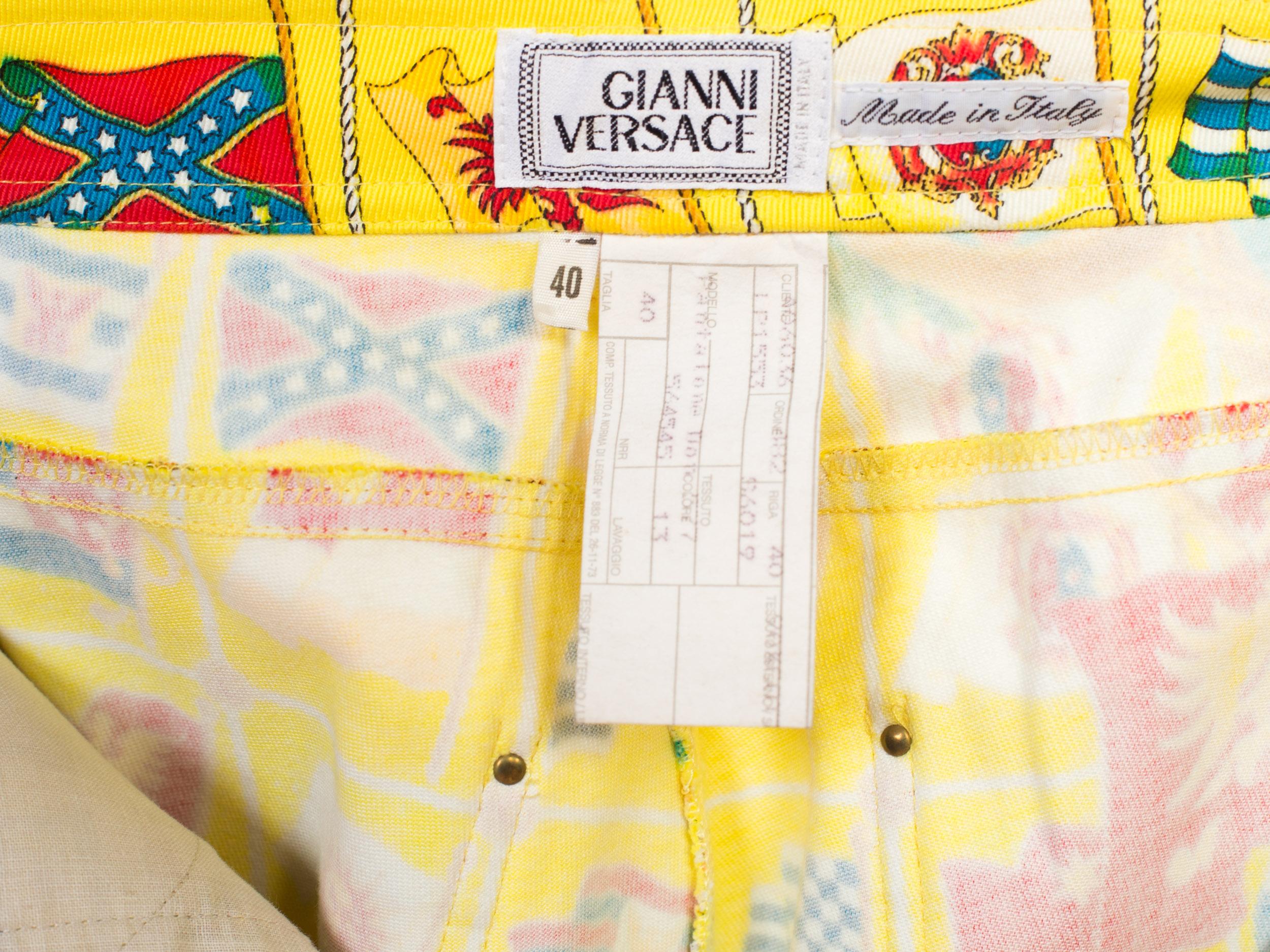 1990S GIANNI VERSACE Yellow & Orange Cotton Miami Collection International Flag Printed Jeans