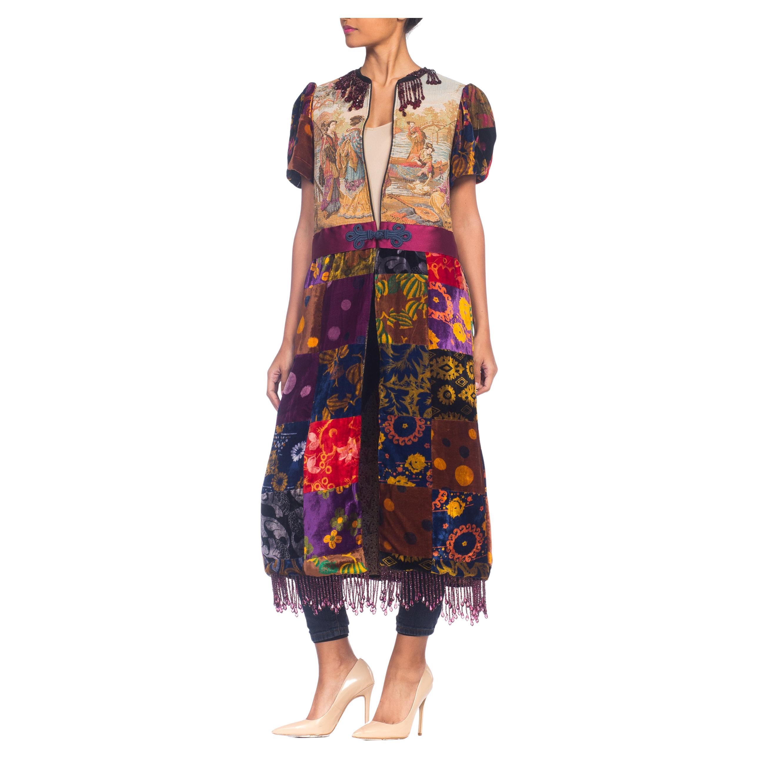 Morphew Collection 1970s Patchwork Velvet & Japanese Musicians Tapestry Duster