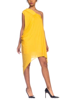 Yigal Azrouel 80s Style One Shoulder Yellow Jersey Dress
