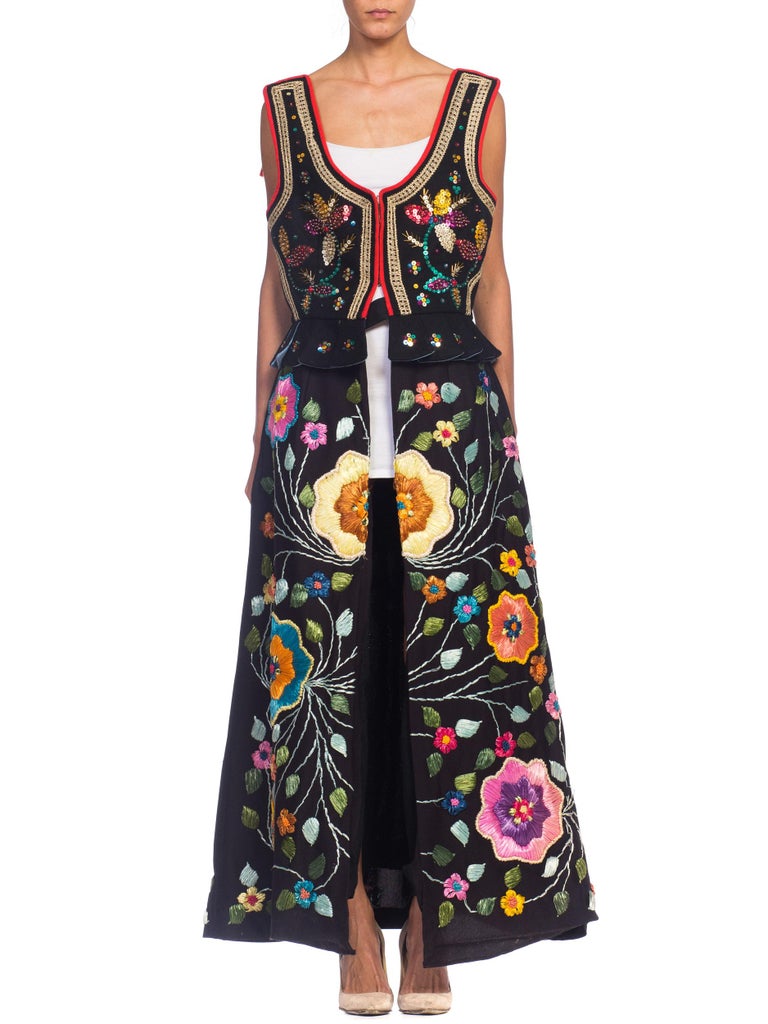 Duster Dress With Folk Beaded Top and Raffia Embroidery For Sale at 1stdibs