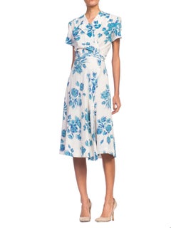 1940s Floral Seer Sucker Wrap Dress