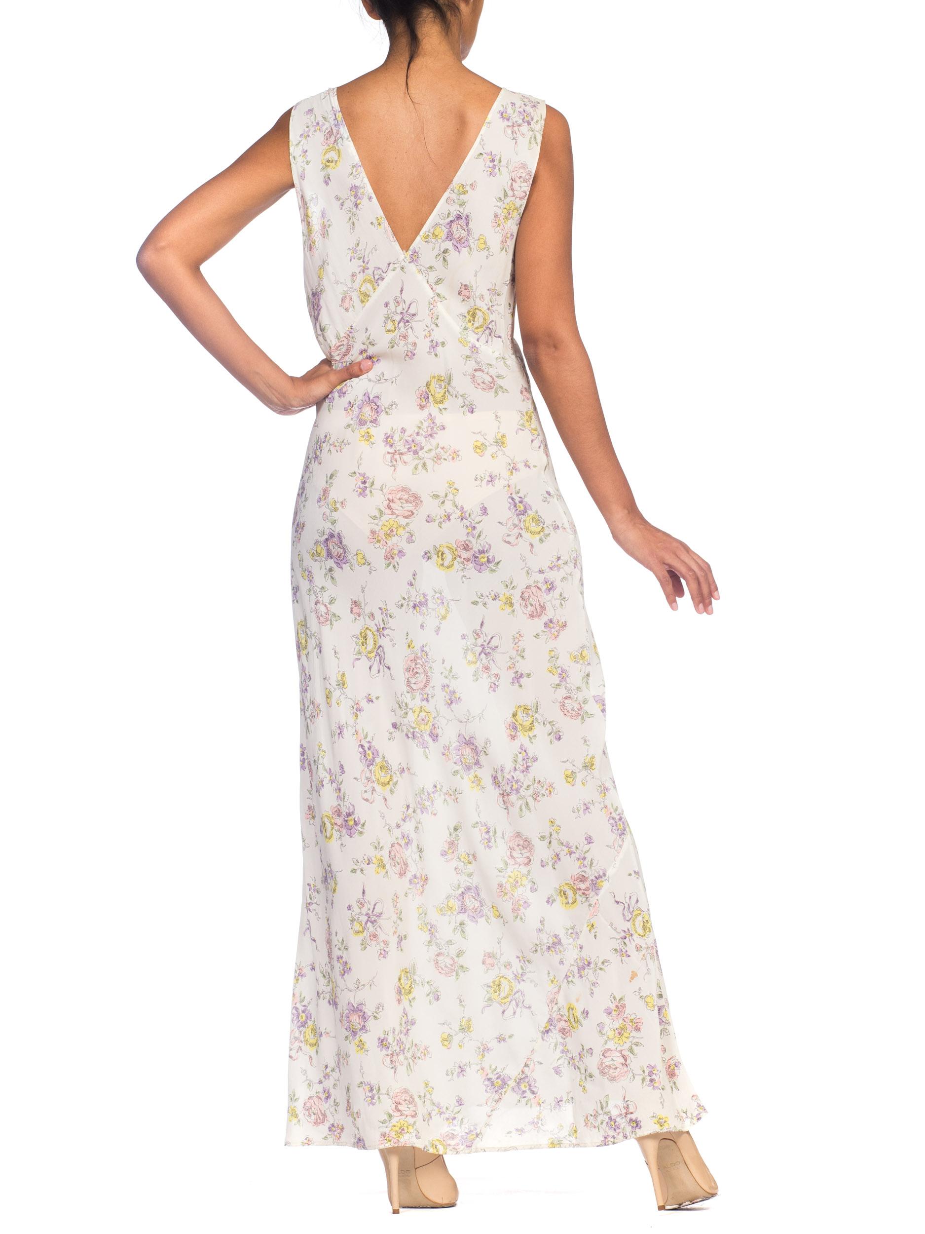 1930s Bias Cut Floral Rayon & Lace Negligee Slip Dress Damen