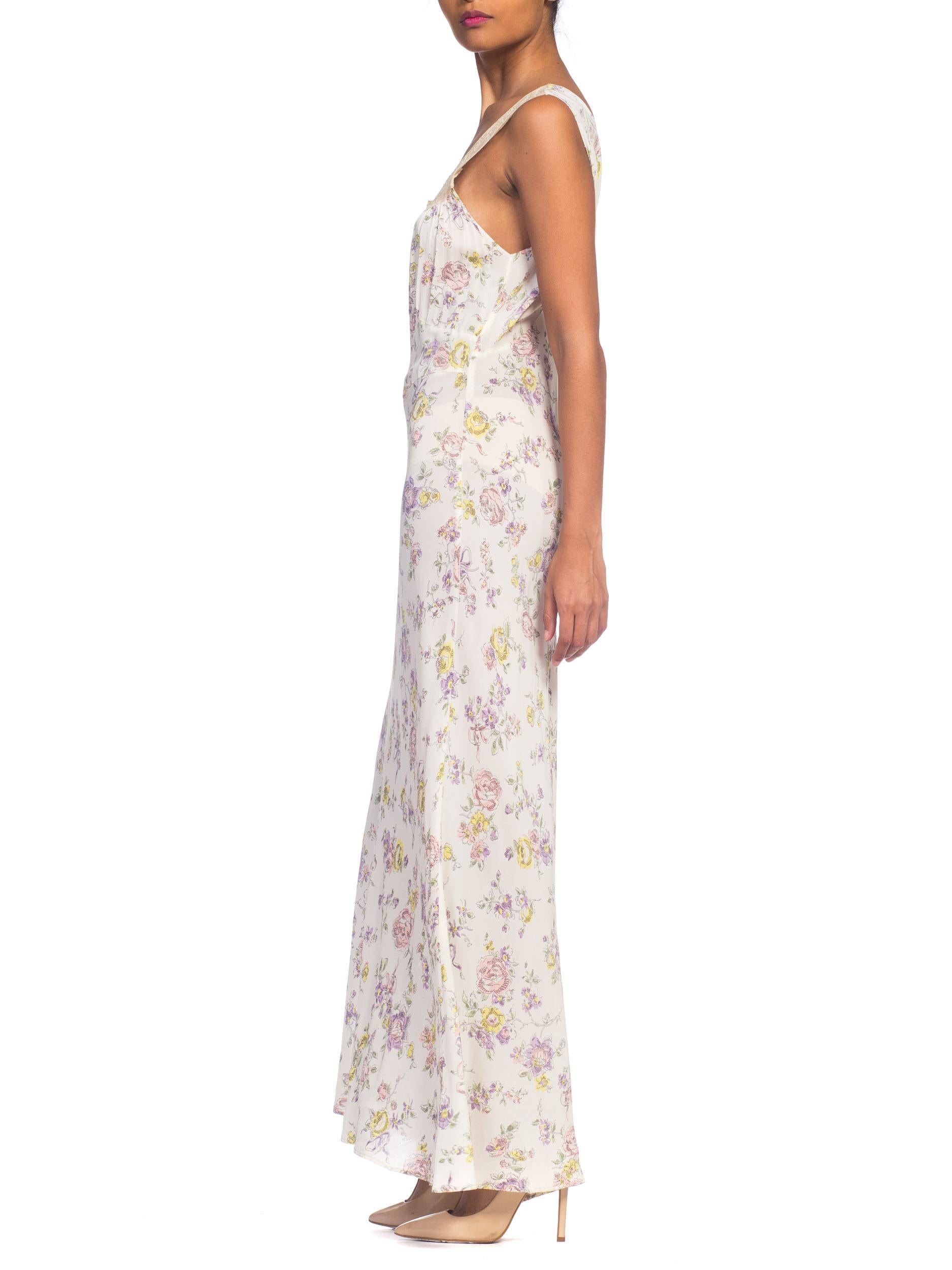 1930s Bias Cut Floral Rayon & Lace Negligee Slip Dress 2