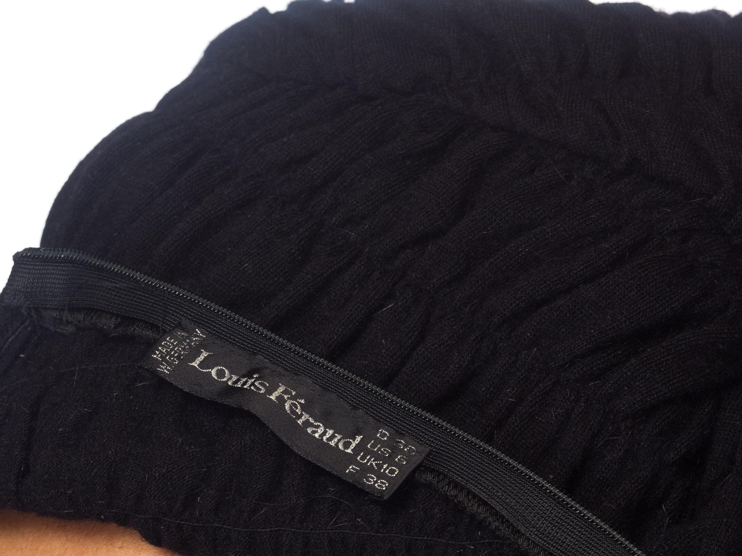 1980S LOUIS FERAUD Black Wool Jersey Long Sleeve Ruched Sweater Dress 7