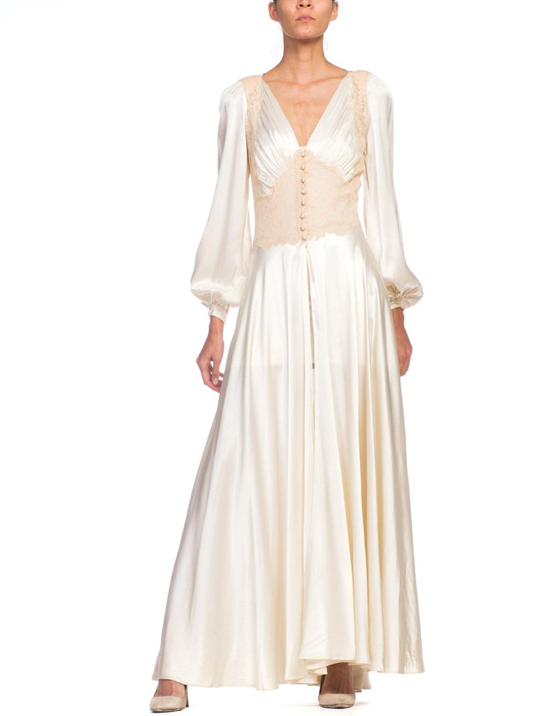 1930s 1940s Satin and Lace Negligee Slip Dress Robe at 1stDibs | 1940s ...