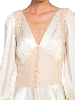 1930s 1940s Satin & Lace Negligee Slip Dress Robe
