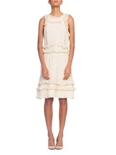 Olivier Theyskens Rochas Deconstructed Ruffled Cream Silk Dress