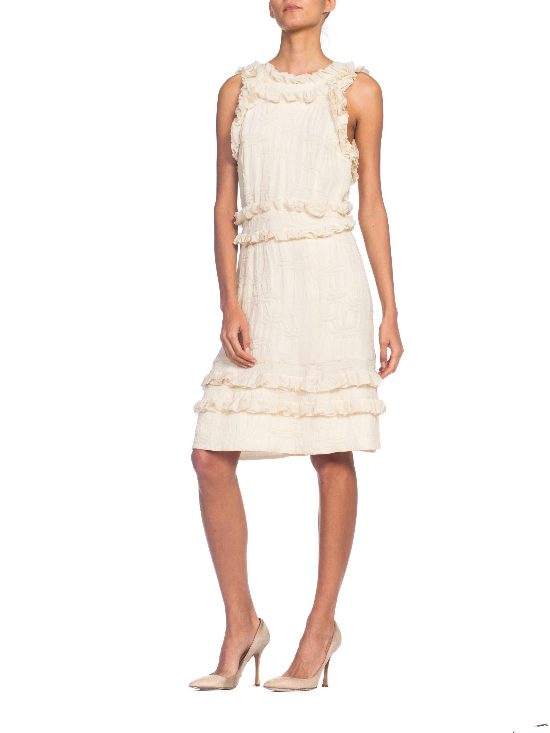 Olivier Theyskens Rochas Deconstructed Ruffled Cream Silk Dress In Good Condition In New York, NY