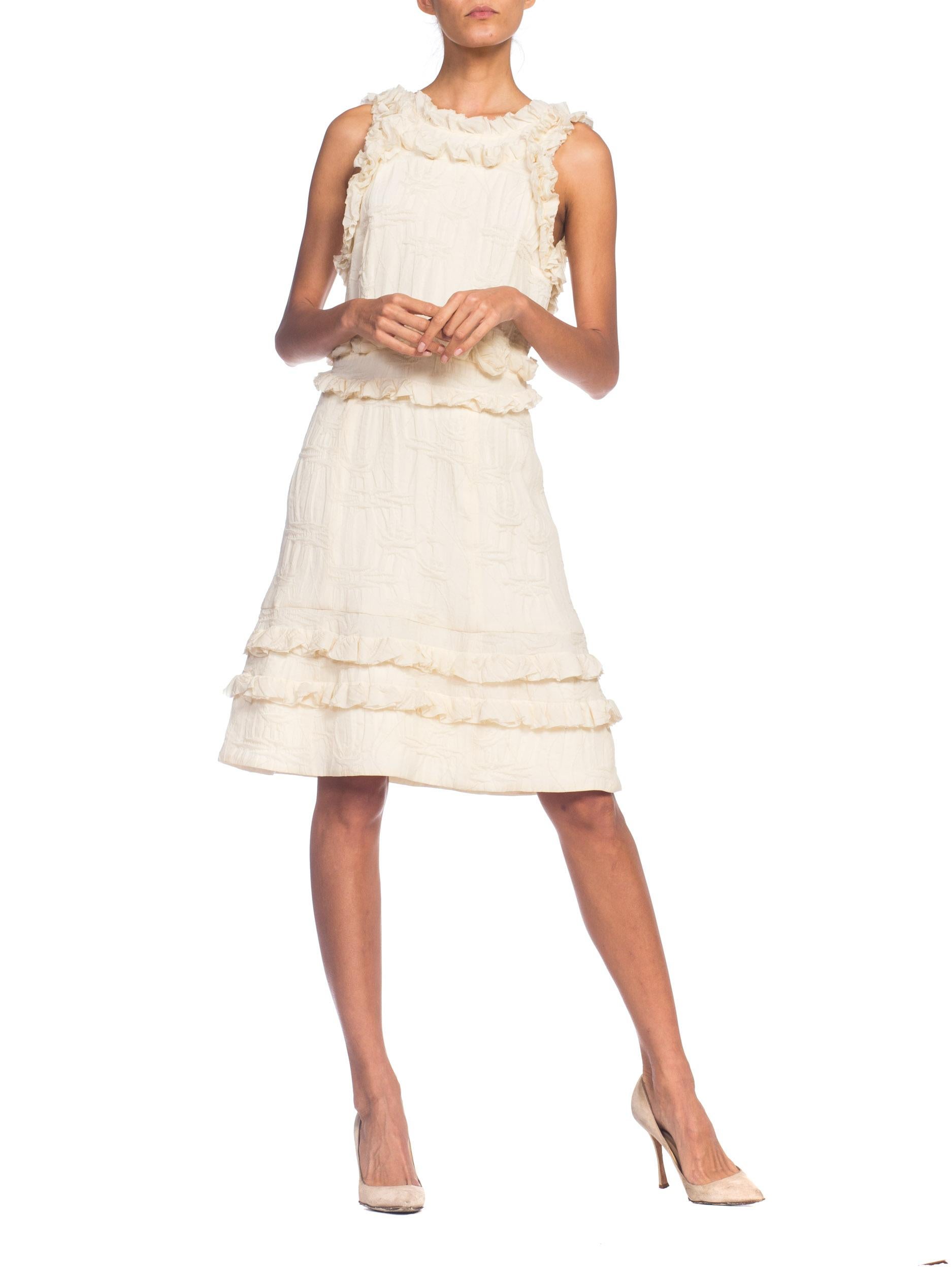 Olivier Theyskens Rochas Deconstructed Ruffled Cream Silk Dress 6