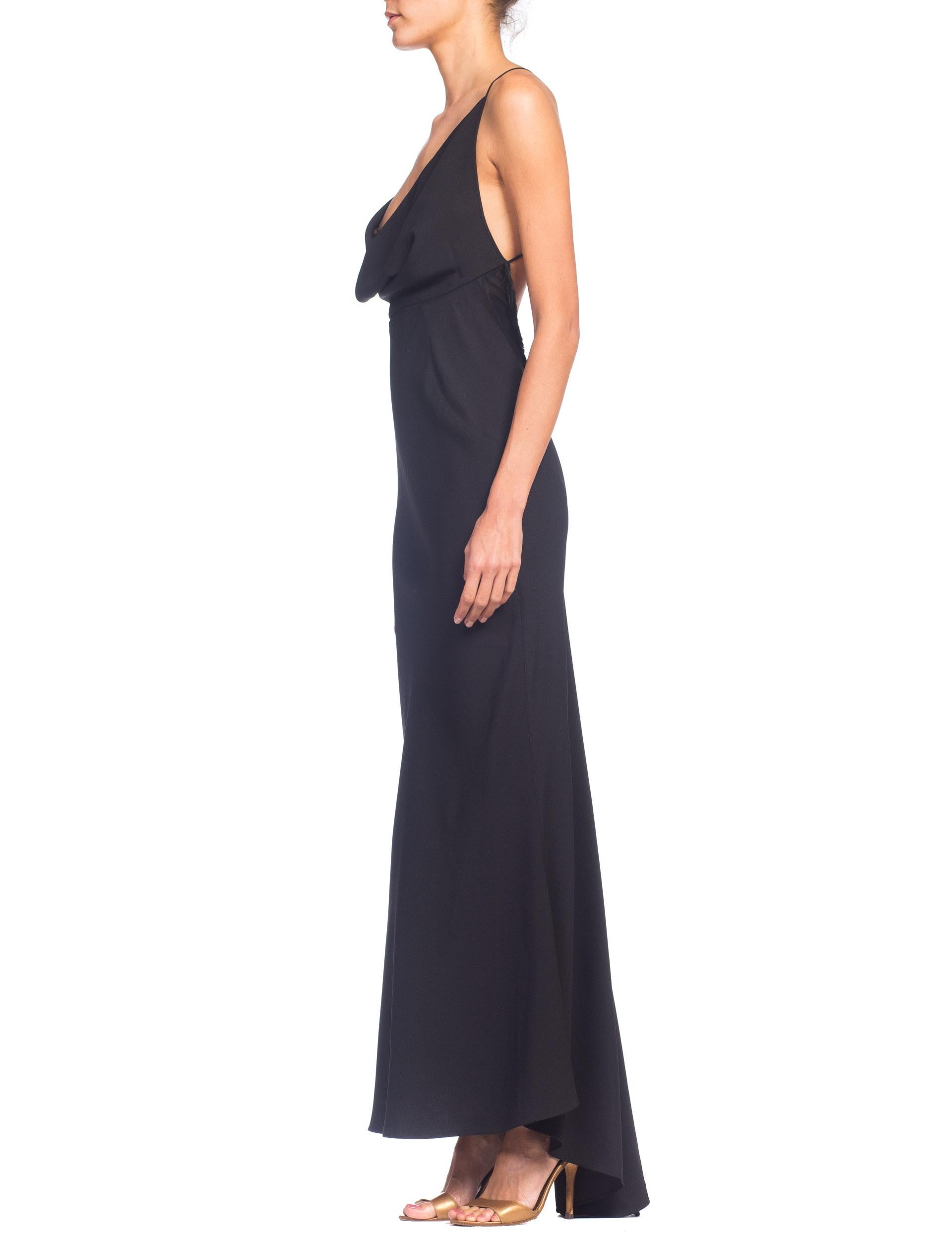 Black 1990s Roberto Cavalli Backless Bias-Cut Gown with Fur Detail