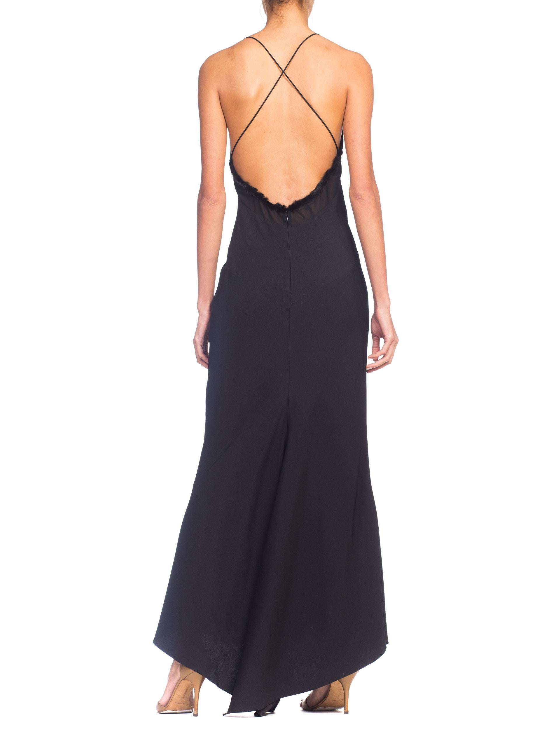 1990s Roberto Cavalli Backless Bias-Cut Gown with Fur Detail 1