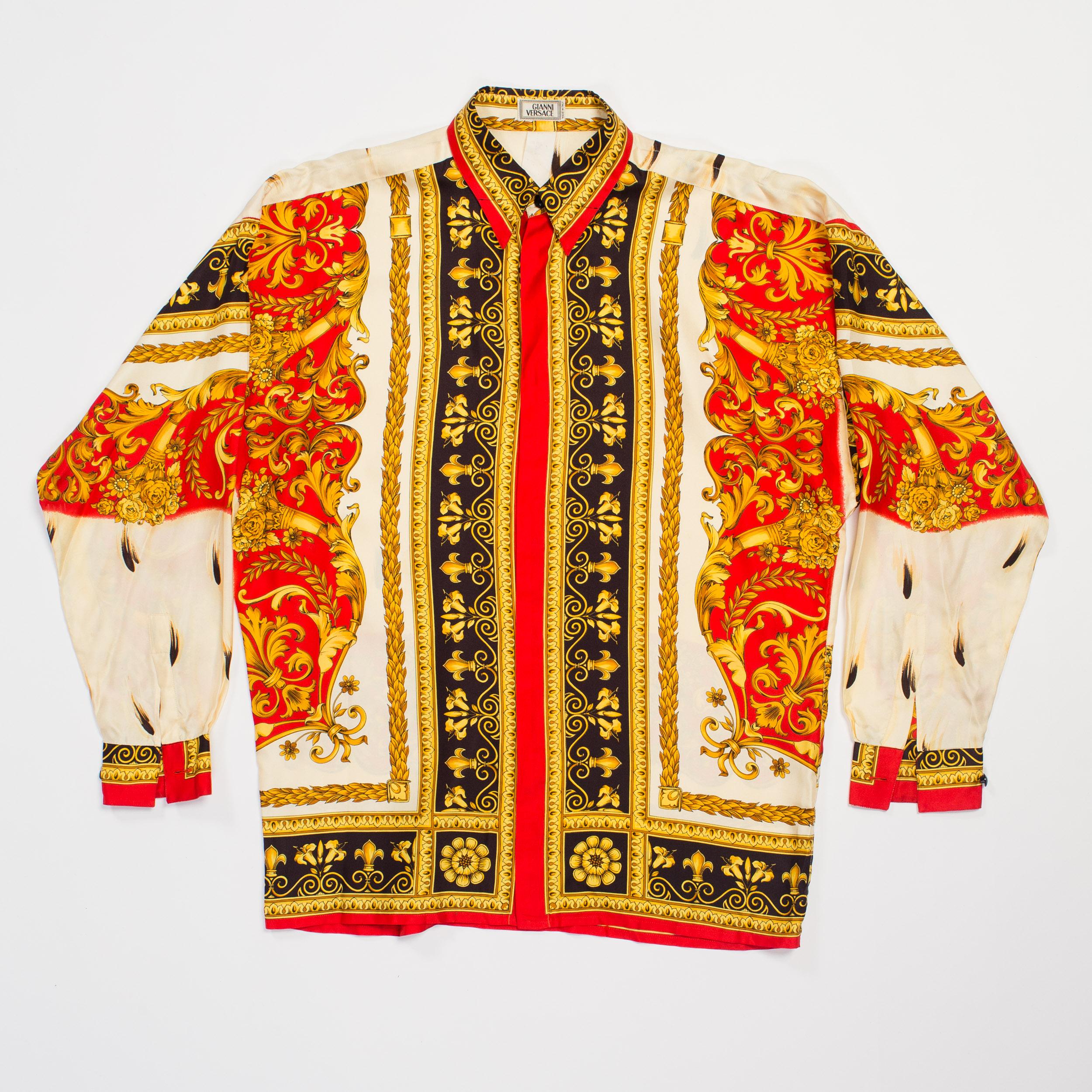 Men's 1990s Mens Gianni Versace Baroque King of the World Silk Shirt