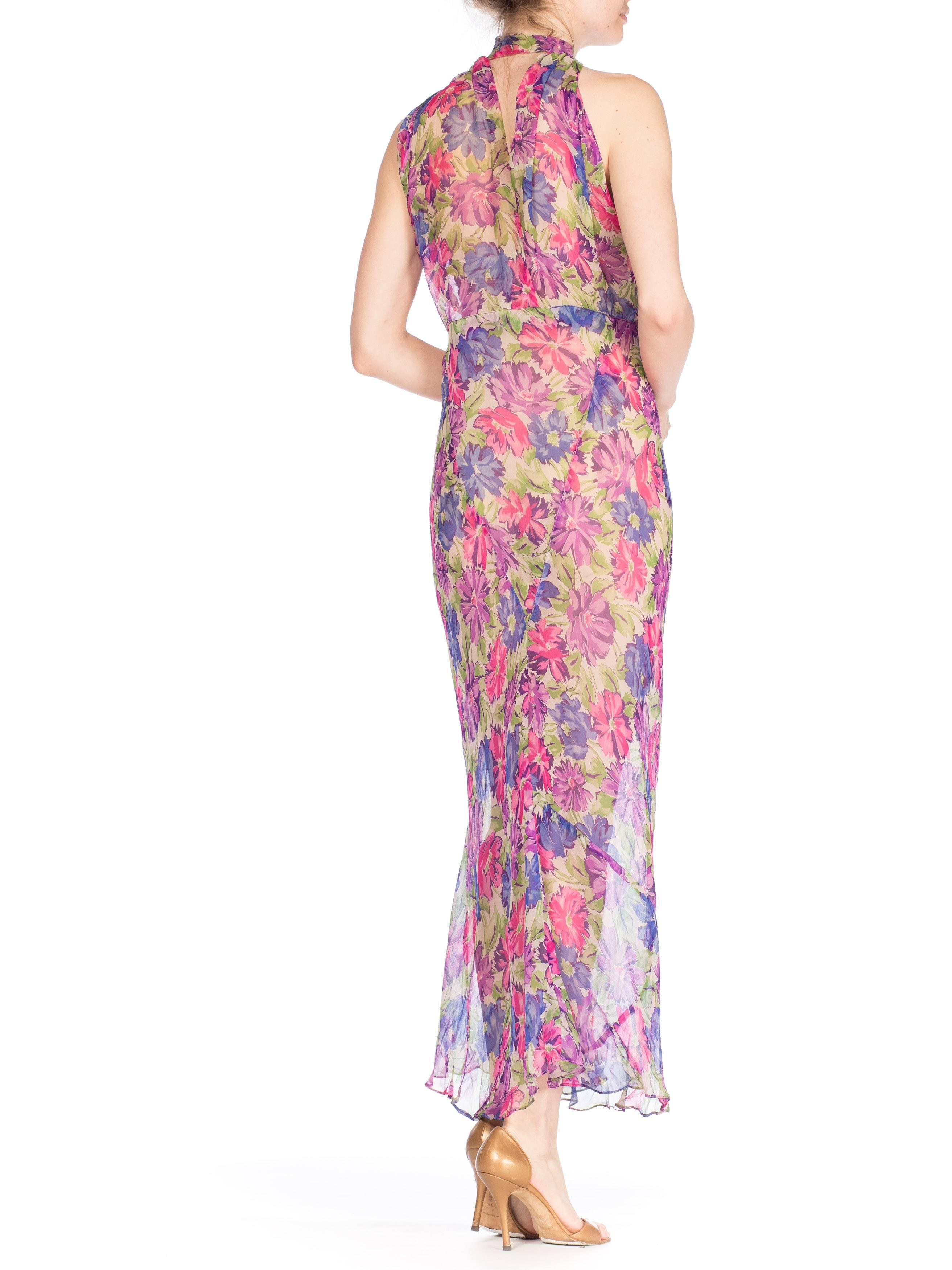 1930s Sheer Floral Silk Chiffon Bias Summer Dress 2