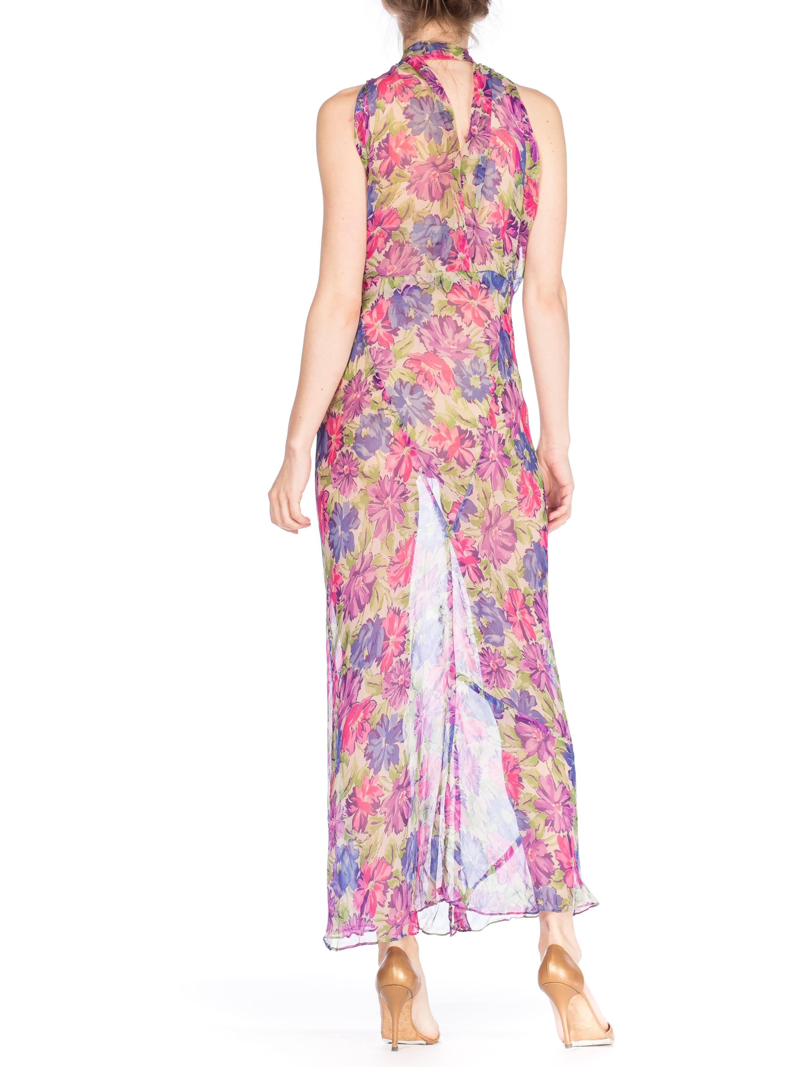 1930s Sheer Floral Silk Chiffon Bias Summer Dress 3