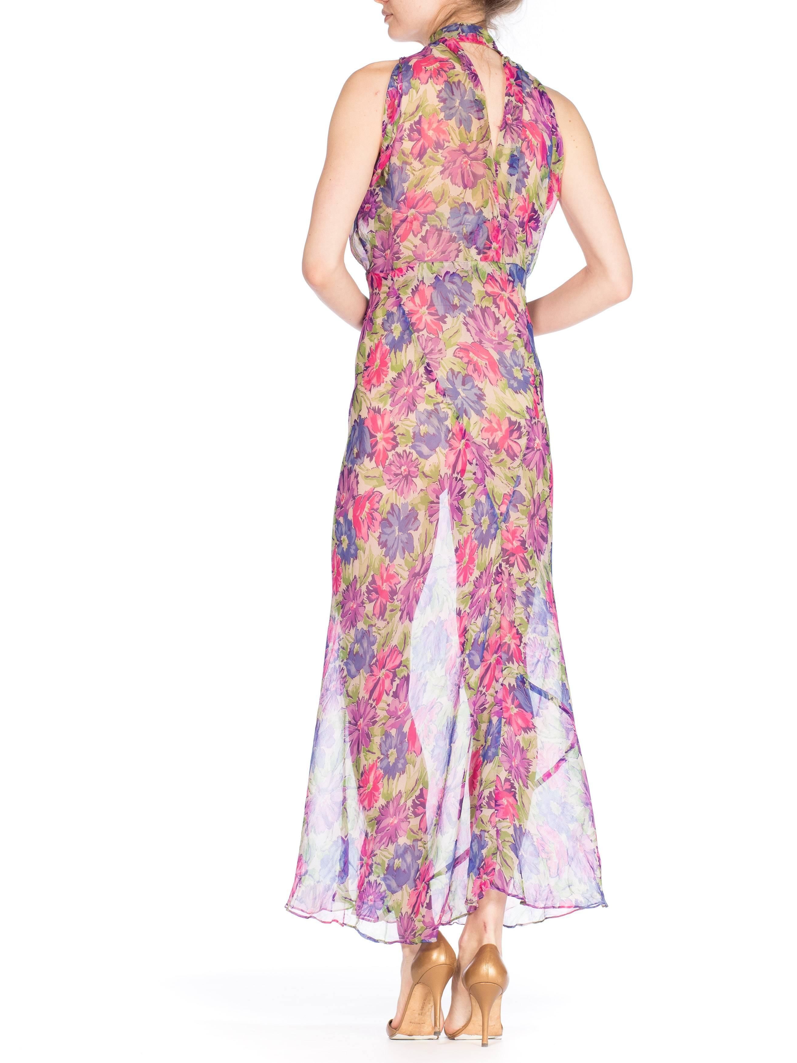 1930s Sheer Floral Silk Chiffon Bias Summer Dress 4