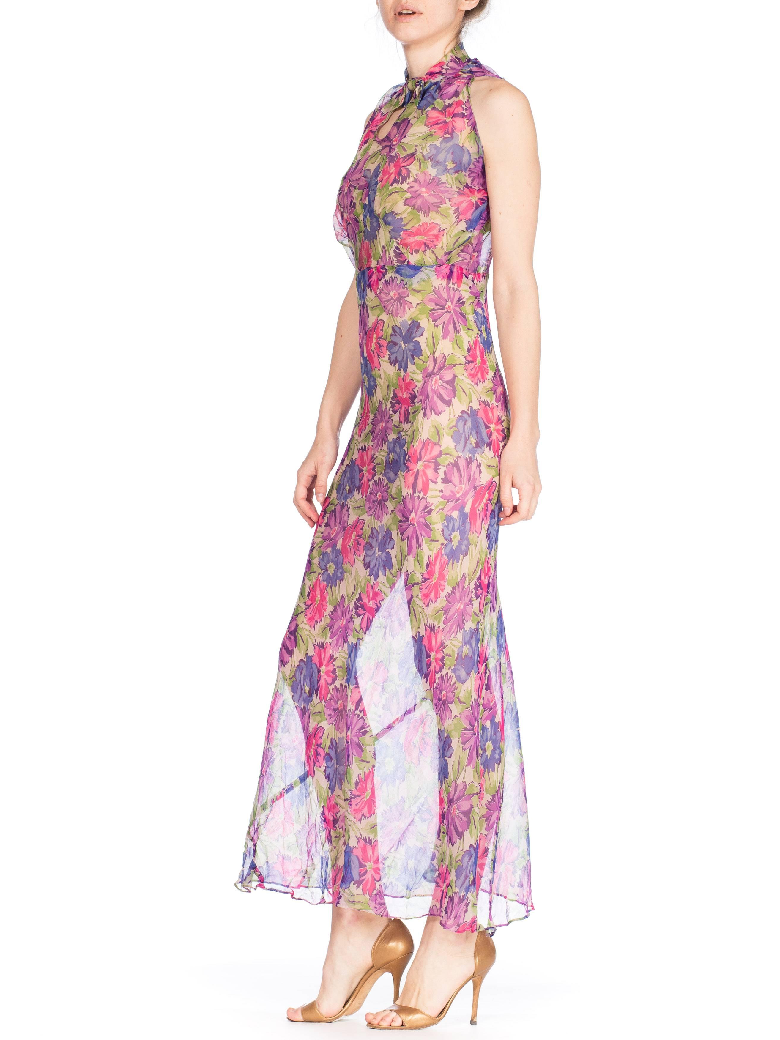 1930s Sheer Floral Silk Chiffon Bias Summer Dress 5
