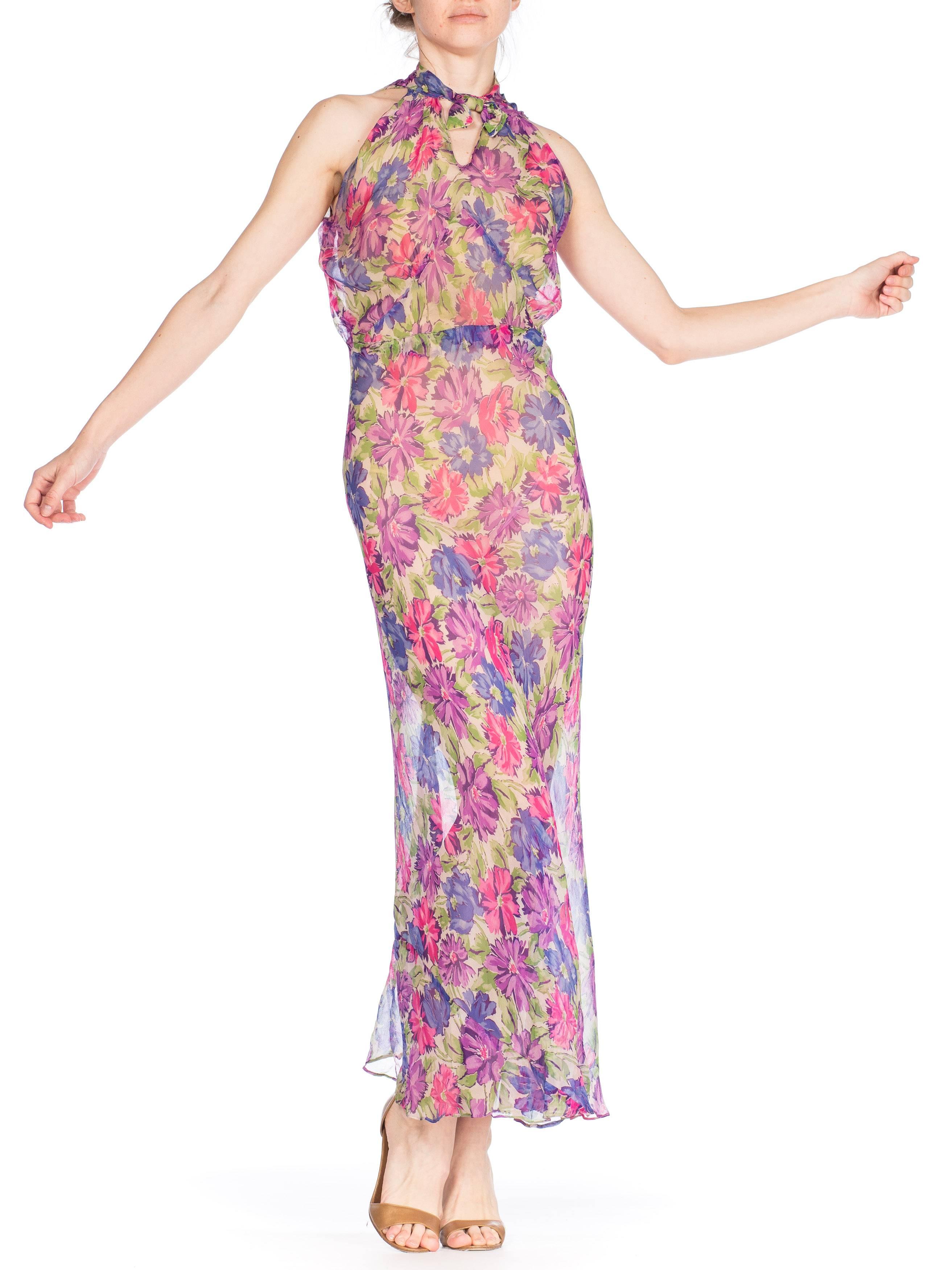 1930s Sheer Floral Silk Chiffon Bias Summer Dress 7