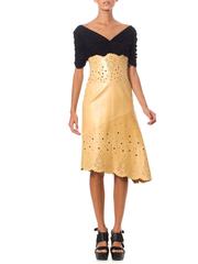 1990S ALEXANDER MCQUEEN GIVENCHY Camel Leather High-Waisted  Skirt With Asymmet