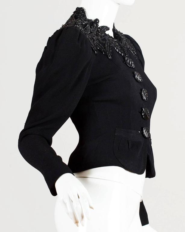 1930S  ELSA SCHIAPARELLI Black Haute Couture Silk Crepe Pagan Collection Embroi In Excellent Condition In New York, NY