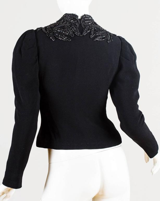 Women's 1930S  ELSA SCHIAPARELLI Black Haute Couture Silk Crepe Pagan Collection Embroi