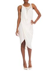 1990S JEAN PAUL GAULTIER Ivory Rayon Jersey Draped Dress With Crochet Lace Back