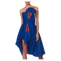 MORPHEW COLLECTION Sapphire Blue Silk Taffeta Reworked 1950S High-Low Cocktail