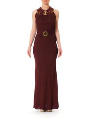 1930S Russet Brown Bias Cut Rayon & Lurex Crepe Gown With Schiaparelli Style Br