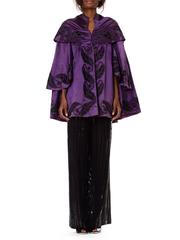 Victorian Purple & Black Silk Satin 1850-70 Cape With Hand-Quilted Lining Appli
