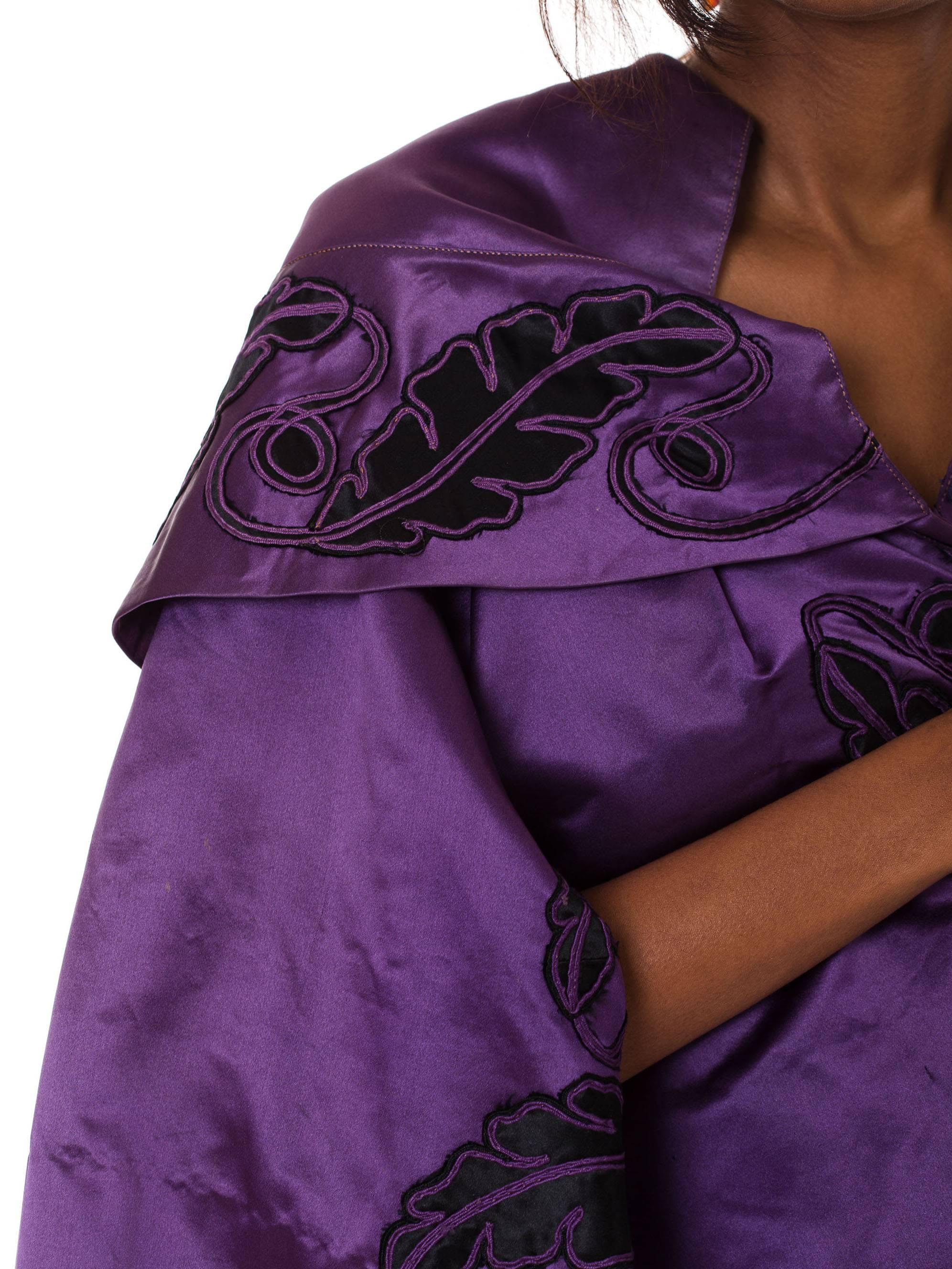 Victorian Purple & Black Silk Satin 1850-70 Cape With Hand-Quilted Lining Appli For Sale 1