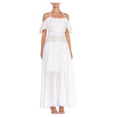 MORPHEW COLLECTION White Organic Cotton Backless Off Shoulder Maxi Dress Made F