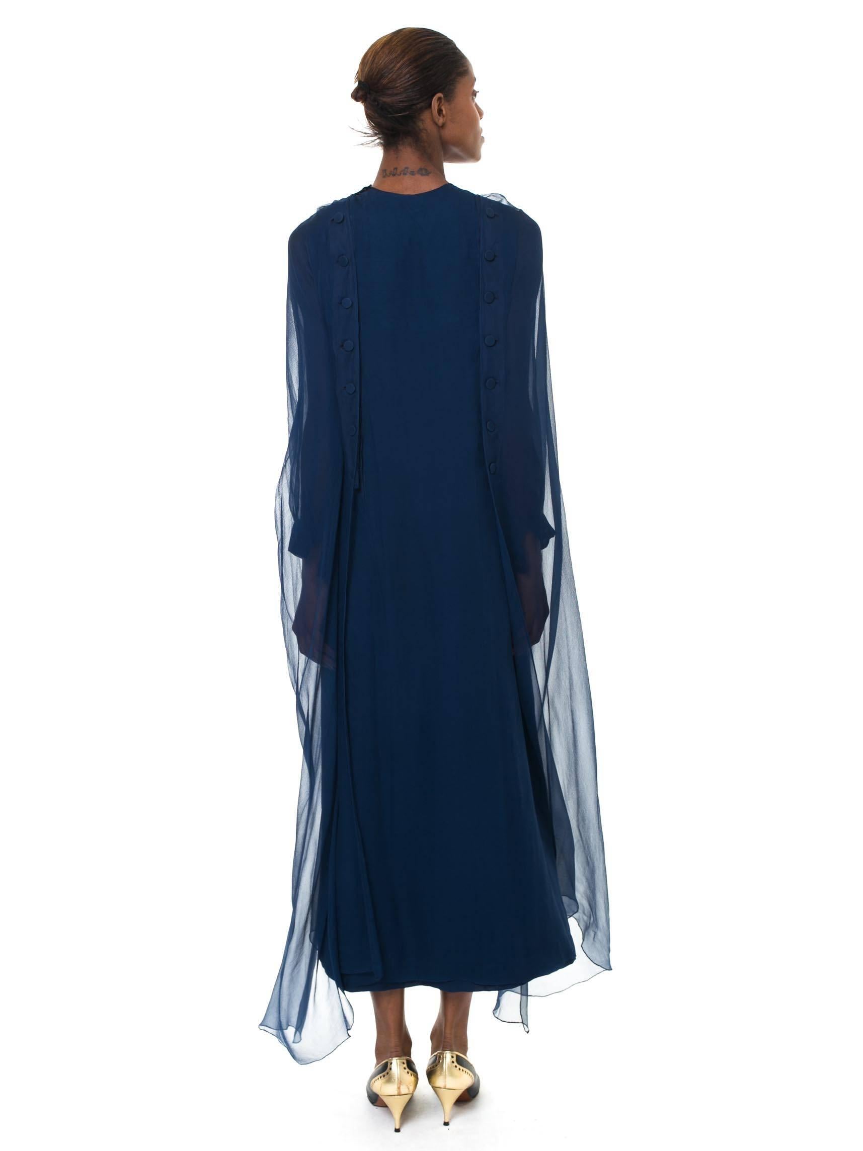 1960s Balmain Haute Couture Silk Chiffon Gown with Cape 1
