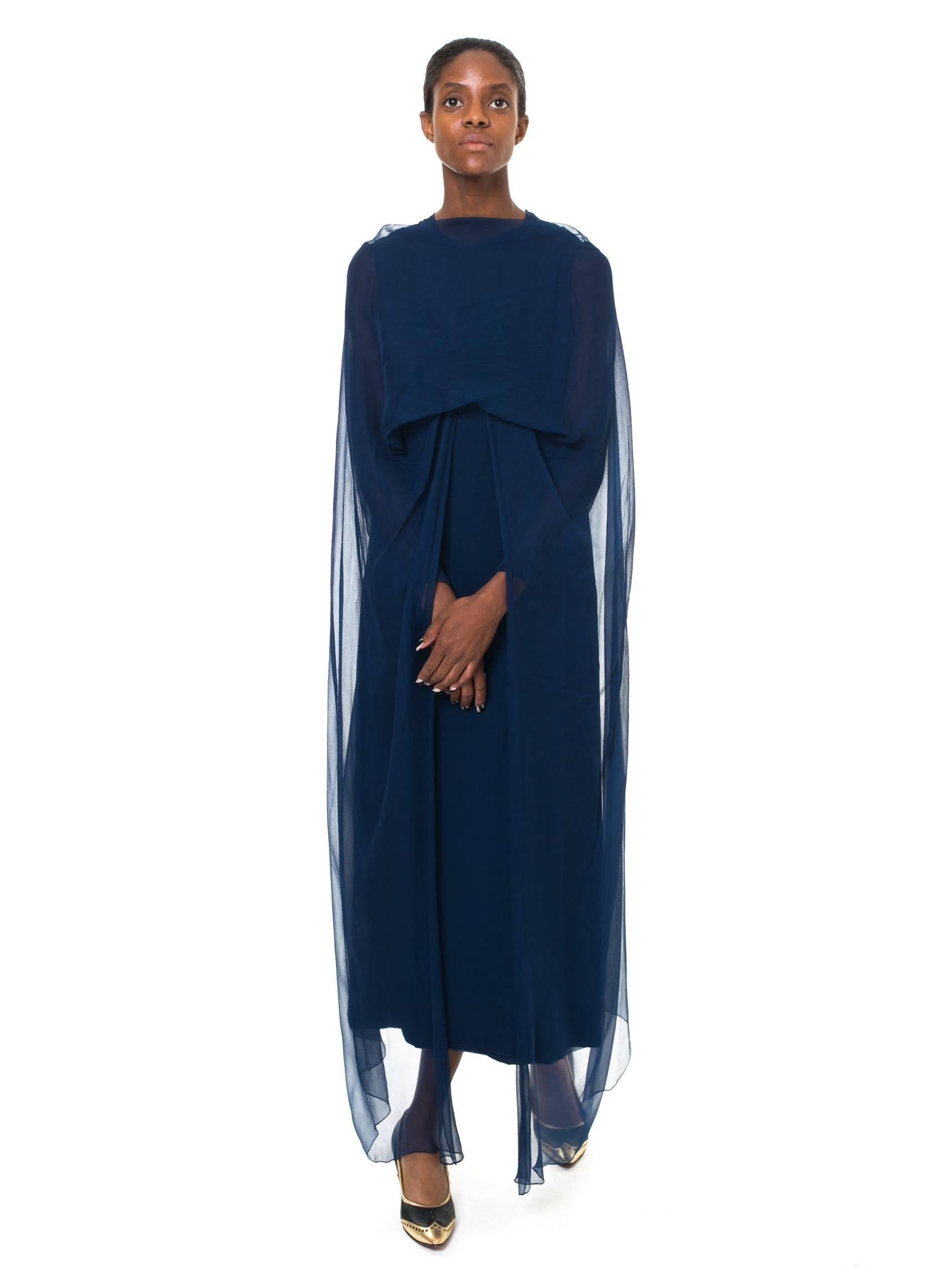 1960s Balmain Haute Couture Silk Chiffon Gown with Cape In Excellent Condition In New York, NY