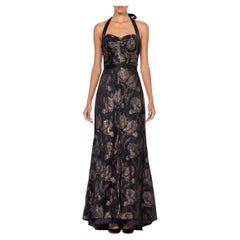 MORPHEW ATELIER Fully Lined Gown Made From 1930'S Metallic Floral Silk Lamé Par