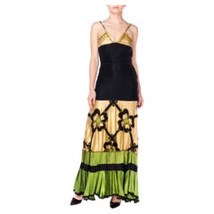 MORPHEW ATELIER Rayon Satin Antique Patina Gown Recycled From Edwardian & 1940S