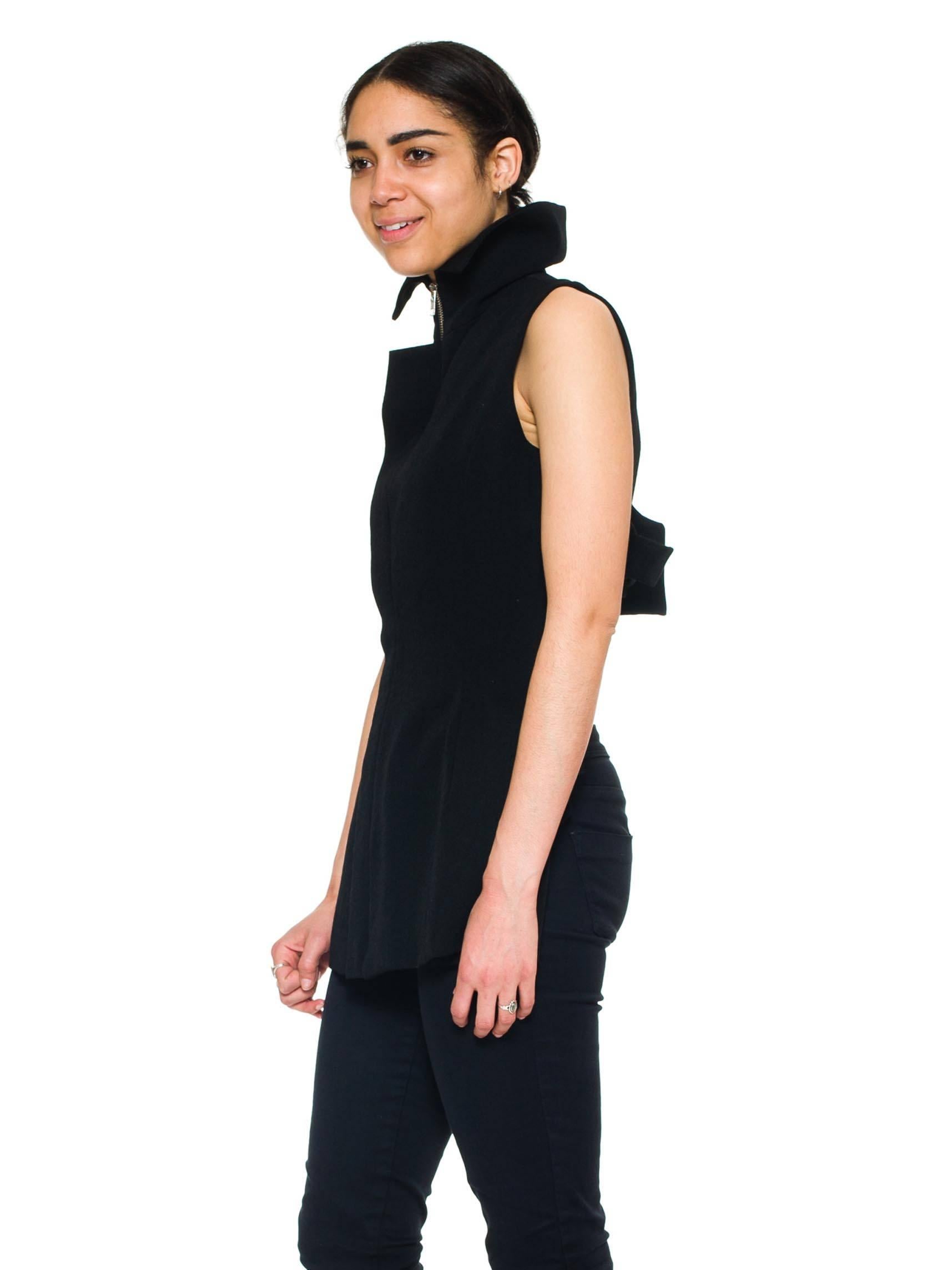 1990S YOHJI YAMAMOTO Black Wool Twill Deconstructed  Vest With Two Way Zipper 1