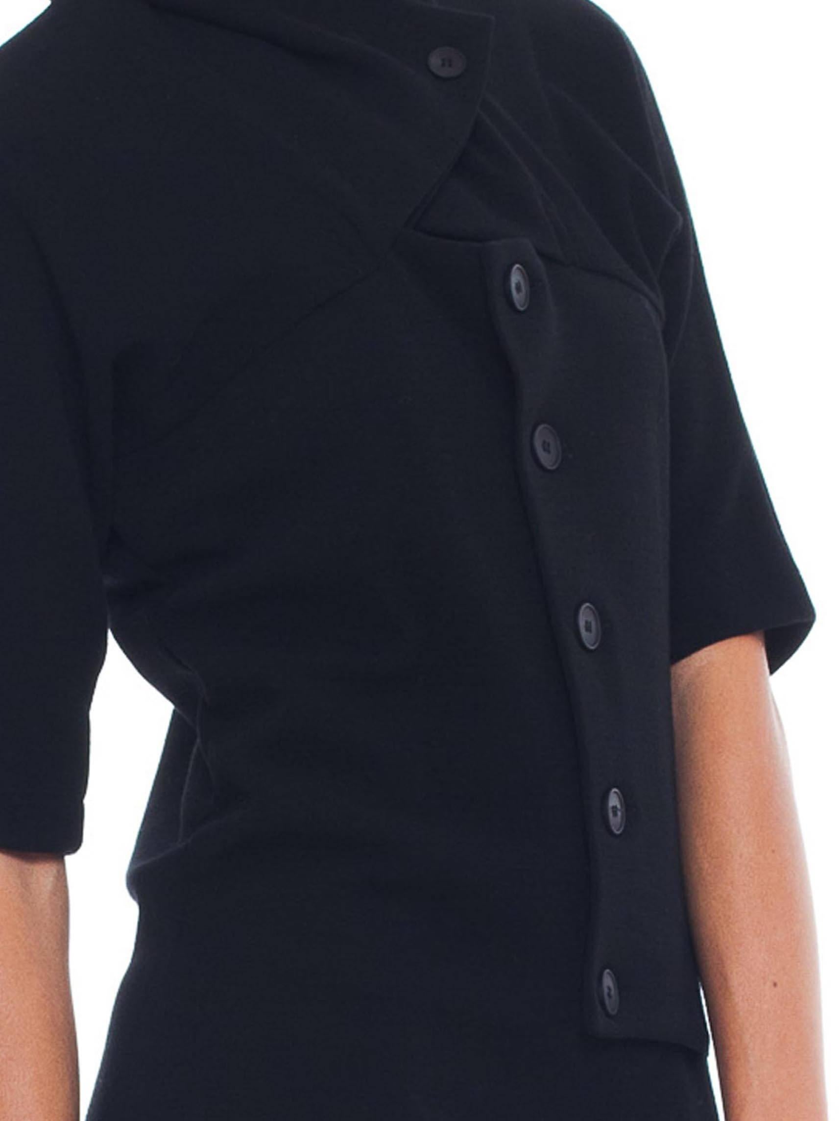1990S YOHJI YAMAMOTO Black Wool Knit Avant Garde Shirt Dress With Changeable Co For Sale 2