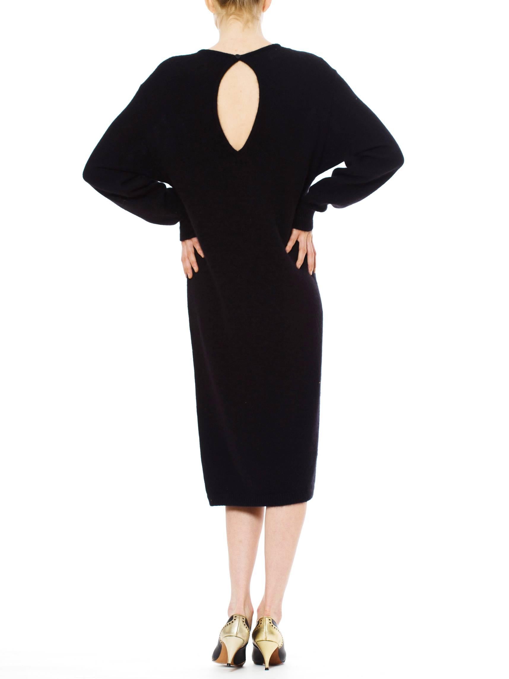 1990S KRIZIA Black Angora & Wool Knit Sweater Dress With Gold Beadwork In Excellent Condition For Sale In New York, NY